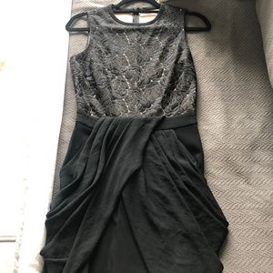 alc sleeveless black mini dress with flower top